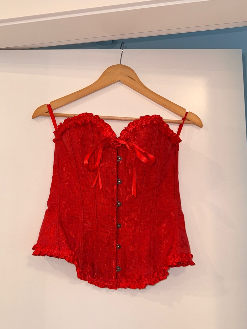 Amazon Red Lace Corset Bustier with Ribbon Tie